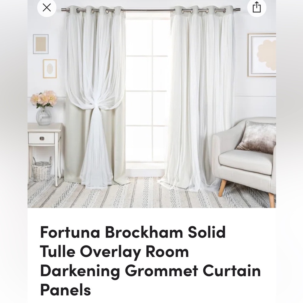 Solid Tulle Overlay Room Darkening Grommet Curtain Panels (2 panels)